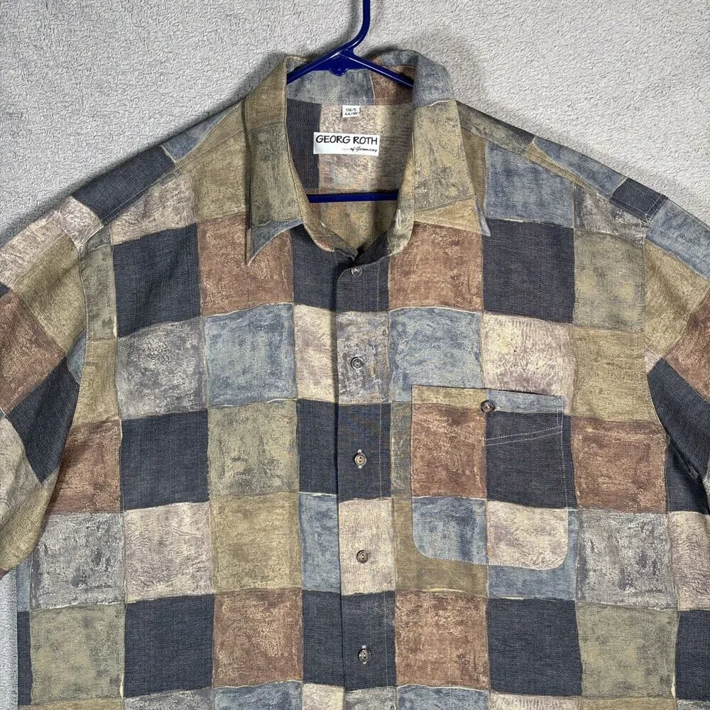 Georg Roth Of Germany Shirt Mens Size XL Plaid Abstract Water Colors Artsy Retro - Picture 3 of 15